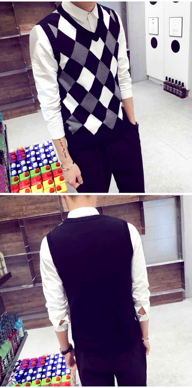 Áo len cotton nam cổ chữ V mùa thu và mùa đông vest vest áo len đan vest vest cỡ lớn - Áo vest cotton