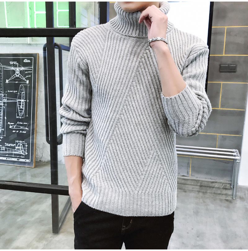 Áo len cao cổ mùa đông Áo len nam Áo len nam Hàn Quốc Slim Dày Thanh niên Áo len cao cổ màu đen áo khoác len nam