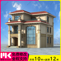 Three-tier luxury European-style full set of work in rural villas drawings