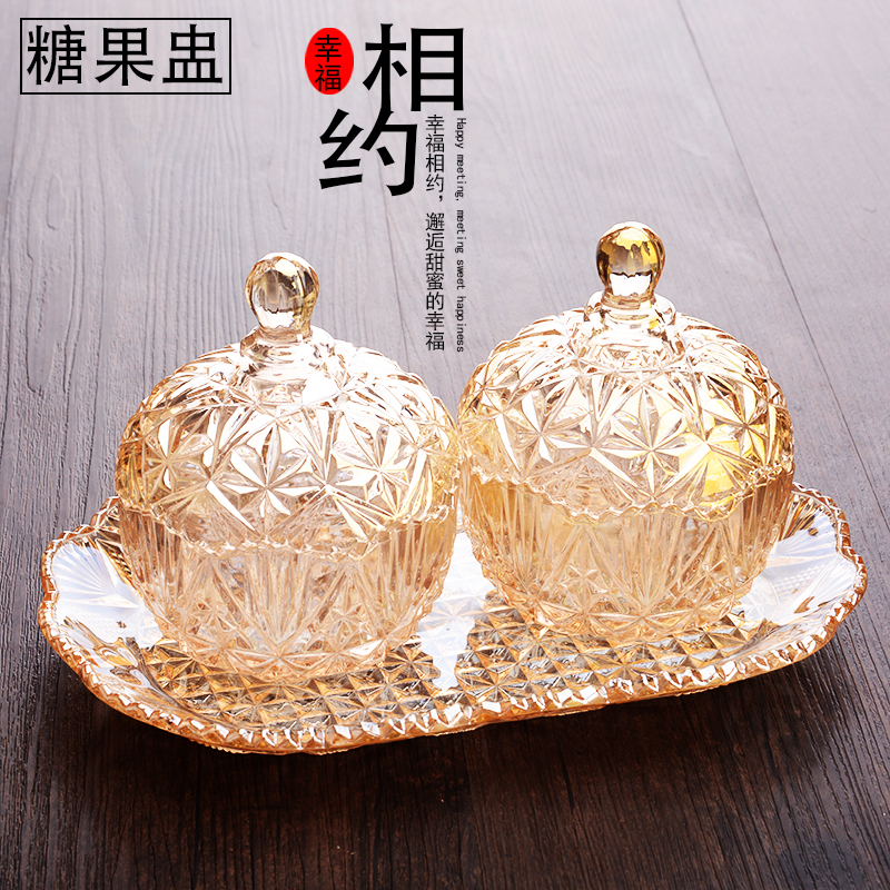 European style creative glass candy cup with lid food jar decoration Home decoration Modern simple living room decoration