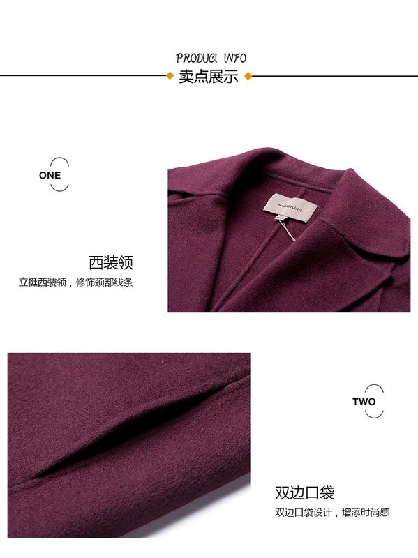 NỀN TẢNG Phụ nữ Enling bóng dáng thẳng của ve áo lỏng lẻo giữa hai chiều dài áo khoác len cashmere - Trung bình và dài Coat