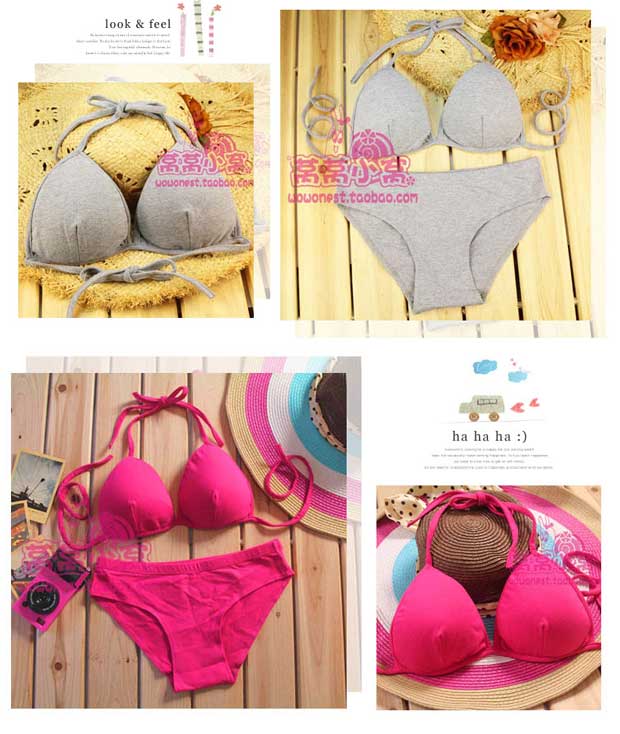 2 miếng kẹo Nhật Bản màu rắn không có vòng thép buộc dây áo ngực bikini bikini ba điểm phù hợp với nữ shop đồ nữ cao cấp