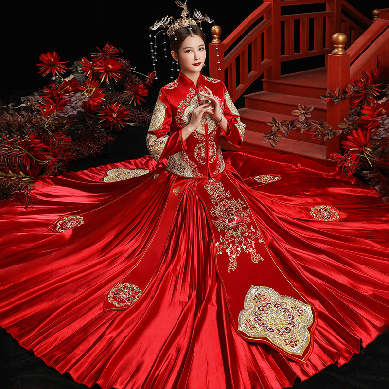 Show Wo Costume Bride 2022 New Chinese Wedding Dress Wedding Gown Chinese Wind Show Kimono and Summer Marriage Show Wo Girl