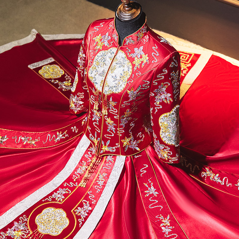 Chinese Xiu He dress 2021 new bridal wedding dress contrast color show thin dragon and phoenix jacket summer year spring show kimono