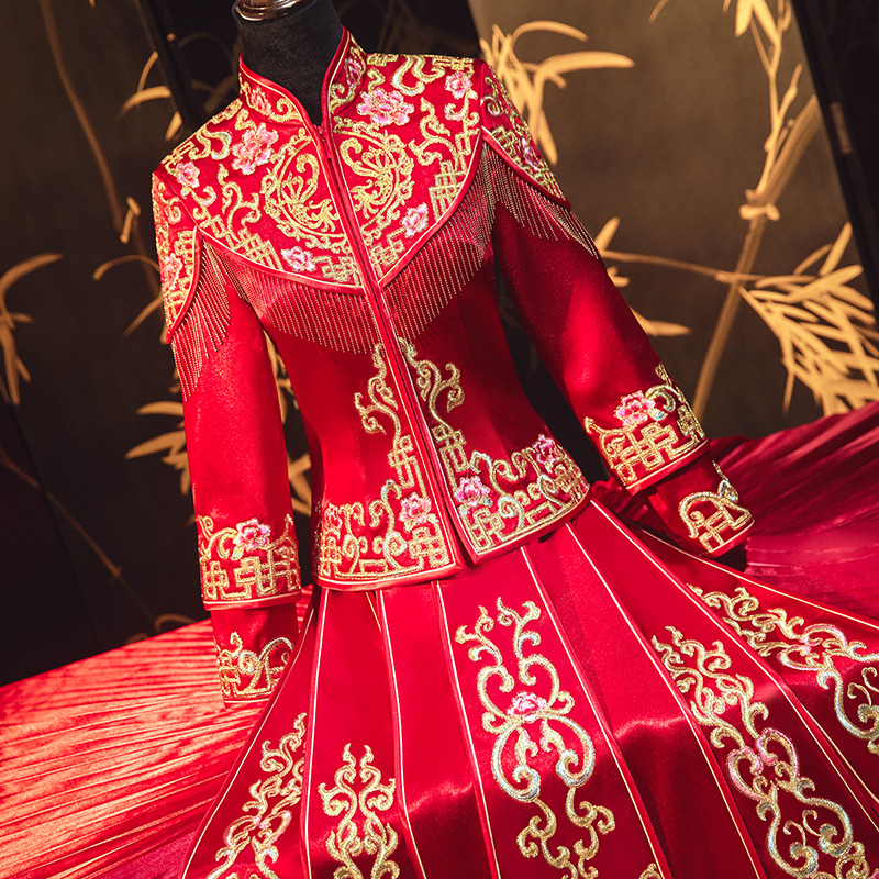 Suhe traditional wedding dress, winter evening dress, Chinese style, fitted