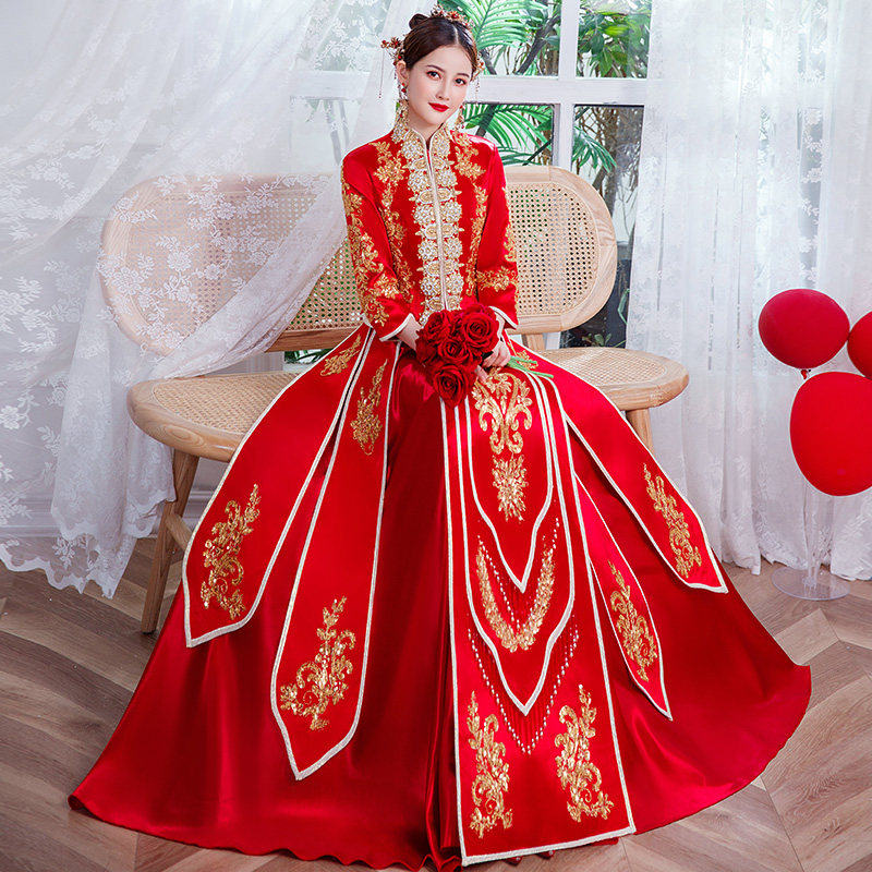 Xiuhe clothing 2021 new Chinese style high-end winter bride wedding dress dragon and phoenix gown slimming wedding dress female Xiuhe