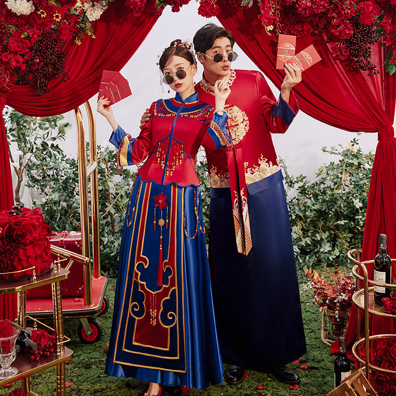 Show and Bride Groom Groom 2022 New Chinese Wedding Gown Men And Women Suit High-end Middle Country Wind Couple Show and
