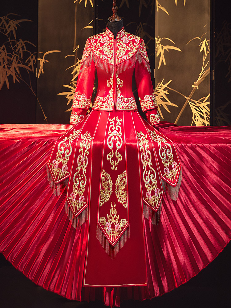 Suhe traditional wedding dress, winter evening dress, Chinese style, fitted