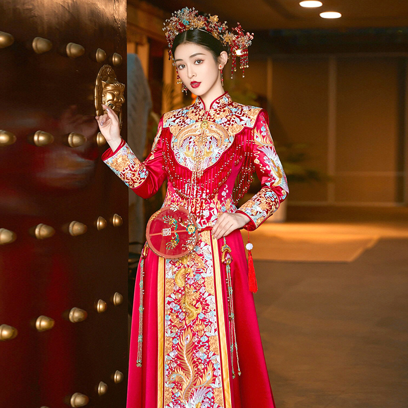 Heavy-Duty Dragon and Phoenix Gown, Bride's Xiuhe Suit, Wedding Dress, 2026 New Style Wedding Toast Dress, Chinese-Style Wedding Dress, Plus-Size Dress