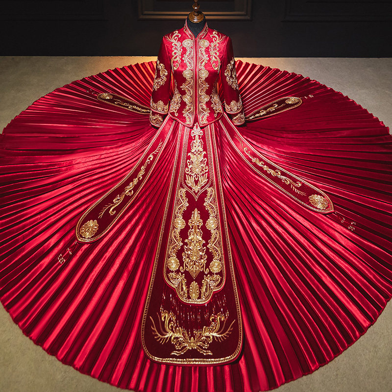Xiuhe clothing 2022 new bride wedding Chinese wedding dress pleated skirt show kimono autumn Chinese style wedding dress