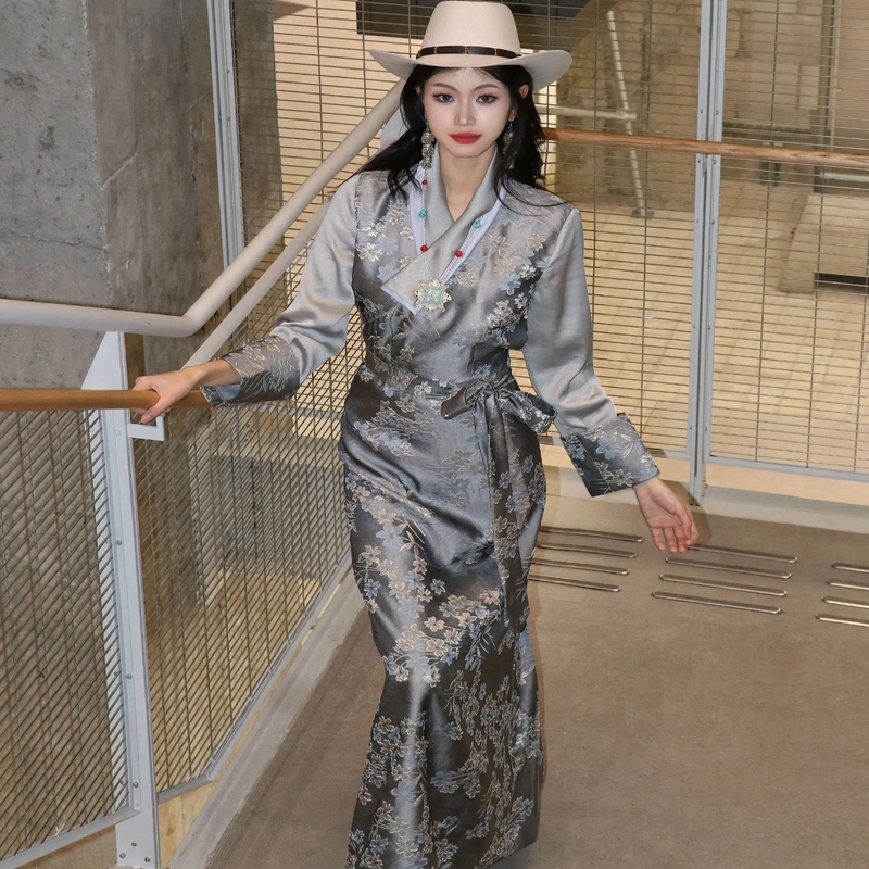 Classic Bola Skirt for Women, Spring Elegant, Versatile Long Skirt, Retro Traditional Tibetan Clothing, Slim Fit, Daily Casual Wear