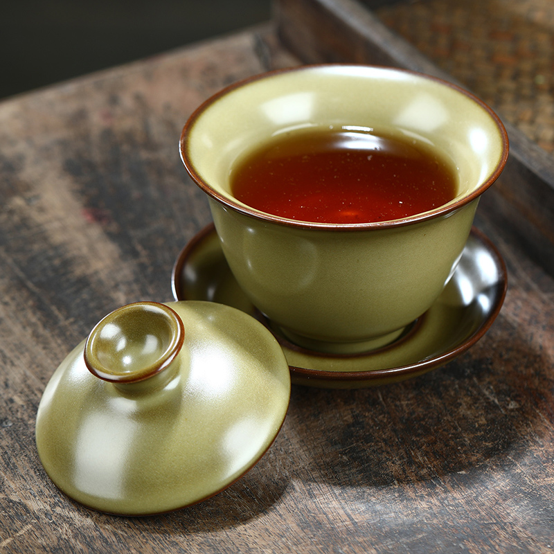 Dipping glaze tureen tea cup three only a single bowl of kung fu tea set embryo glaze ceramic tea bowl iron hand grasp medium bowl of tea