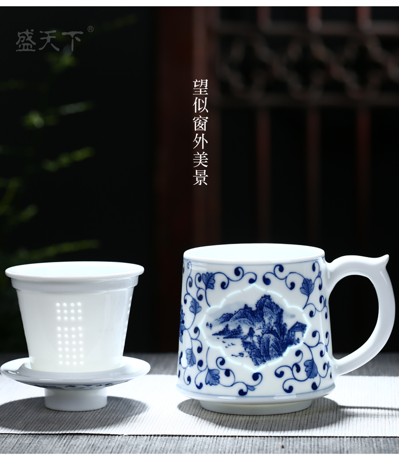 Jingdezhen ceramic hand - made porcelain and exquisite tea cup with lid tank filter cup home office conference room