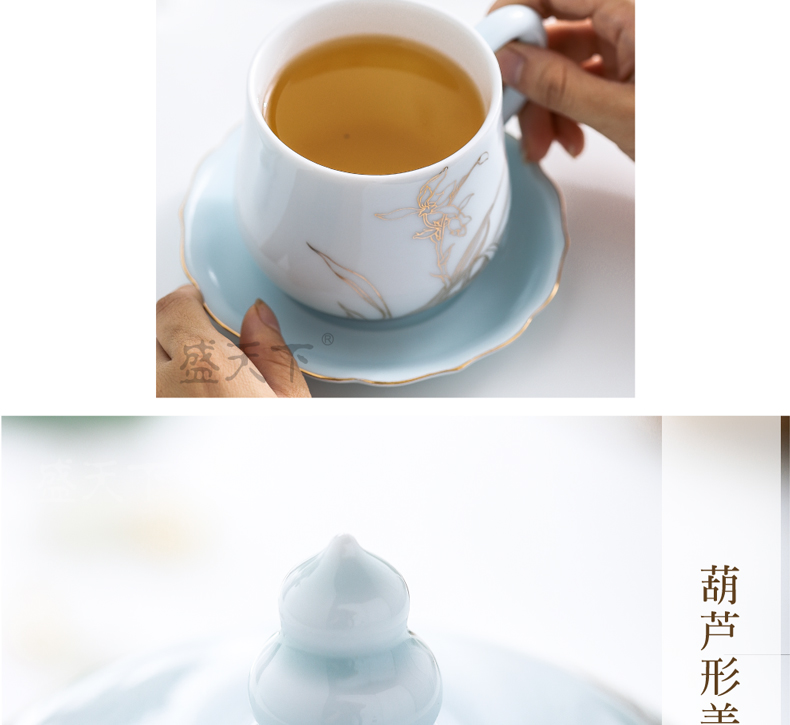 Jingdezhen ceramic cups with cover household glass office make tea cup with personal huai cup cup dish