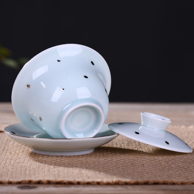 Jingdezhen ceramic tureen fuels the kung fu tea set three cups to use of contracted point tea bowl medium to use hand grasp pot of gold