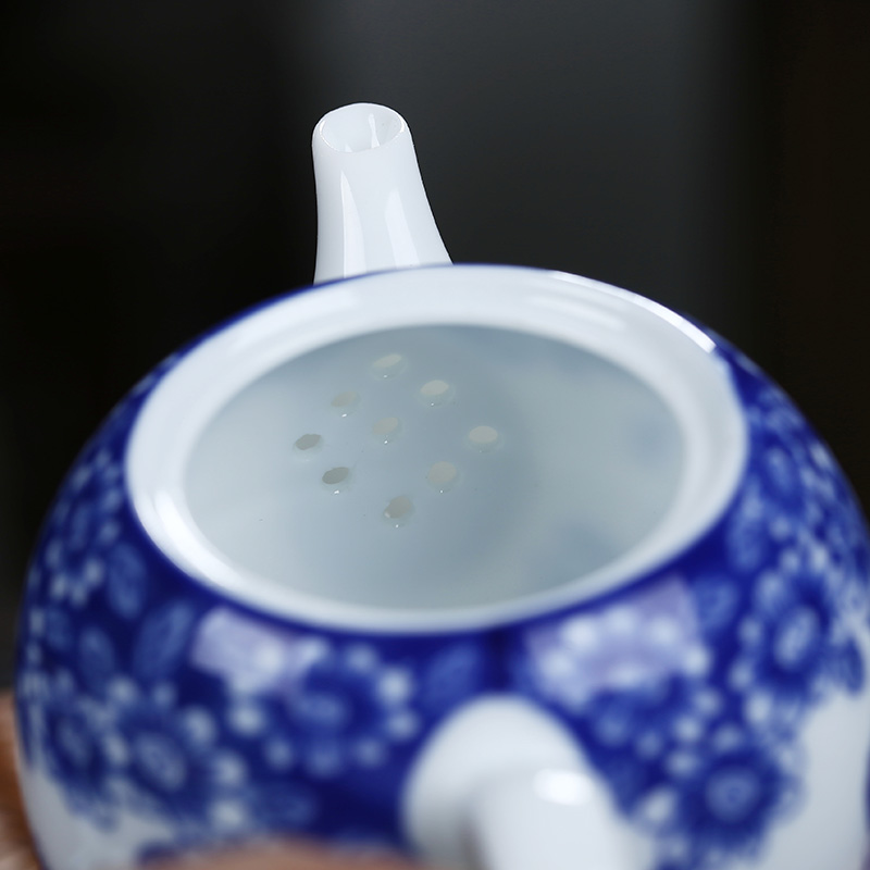 Ceramic teapot single pot of kung fu tea set of blue and white porcelain white porcelain teapot household small tea kettle with filtering