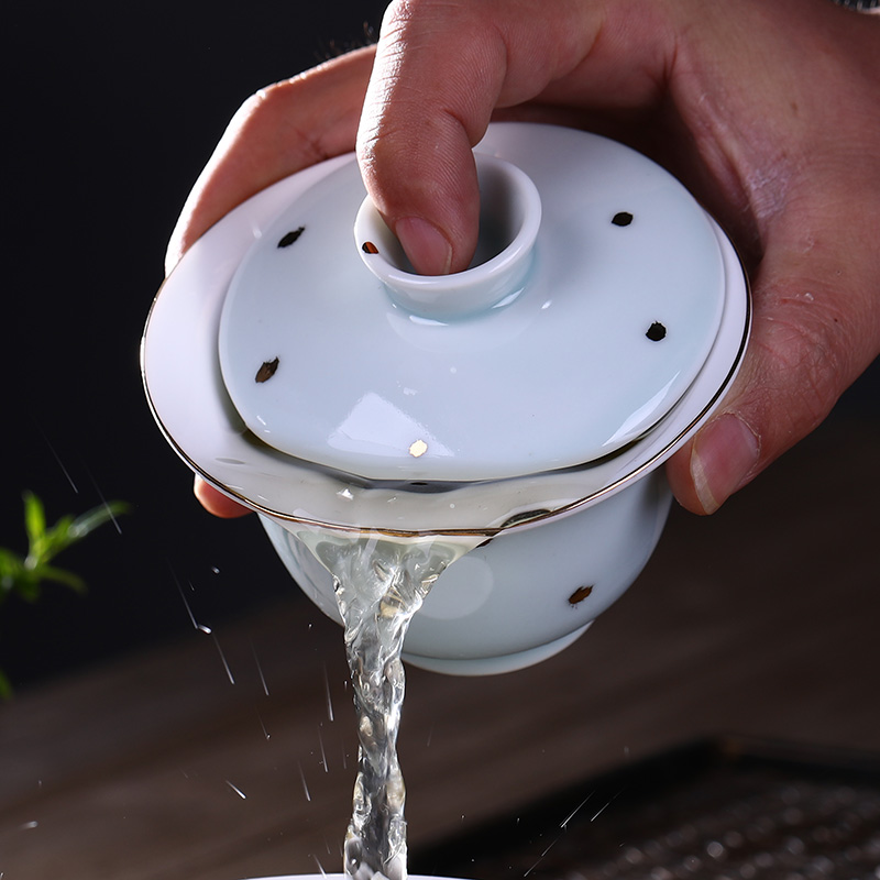 Jingdezhen ceramic tureen fuels the kung fu tea set three cups to use of contracted point tea bowl medium to use hand grasp pot of gold