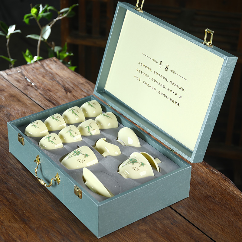 Gem yellow ceramic kung fu tea set home tea is a complete set of contracted small tureen gift set time tea cup