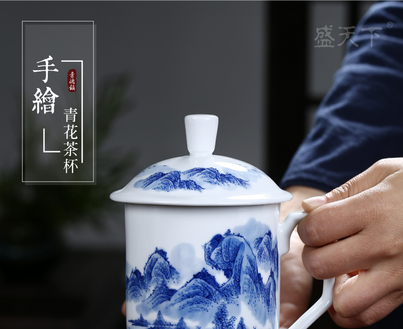 Jingdezhen hand - made porcelain teacup boss glass ceramic cup office home double anti hot tea cup