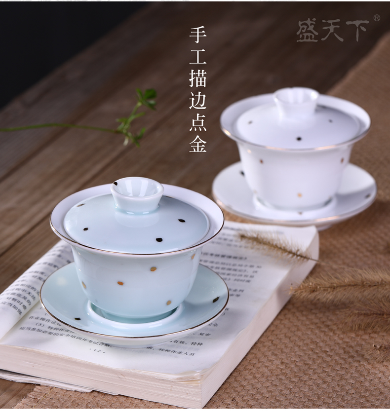 Jingdezhen ceramic tureen fuels the kung fu tea set three cups to use of contracted point tea bowl medium to use hand grasp pot of gold
