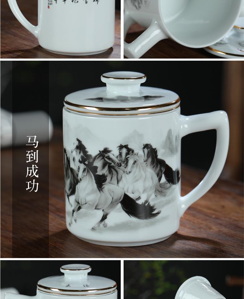 Jingdezhen ceramic tea cups with filtered water separation with cover individual household tea water in a glass gifts