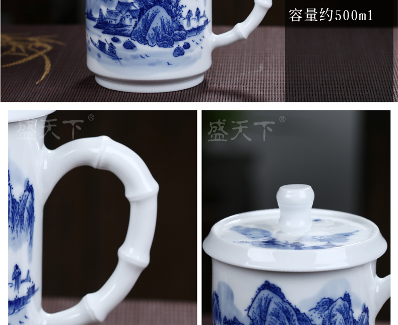 Jingdezhen hand - made porcelain teacup boss glass ceramic cup office home double anti hot tea cup