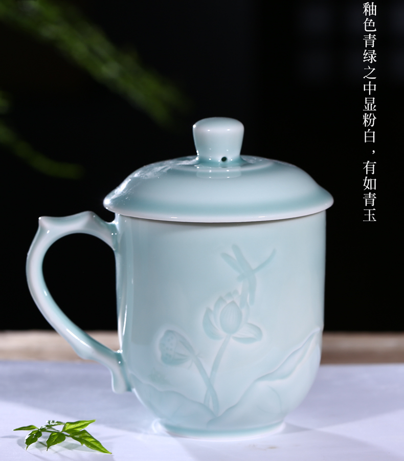 Ceramic cups with cover home tea cup tea set graven images porcelain jingdezhen porcelain cup celadon glass office