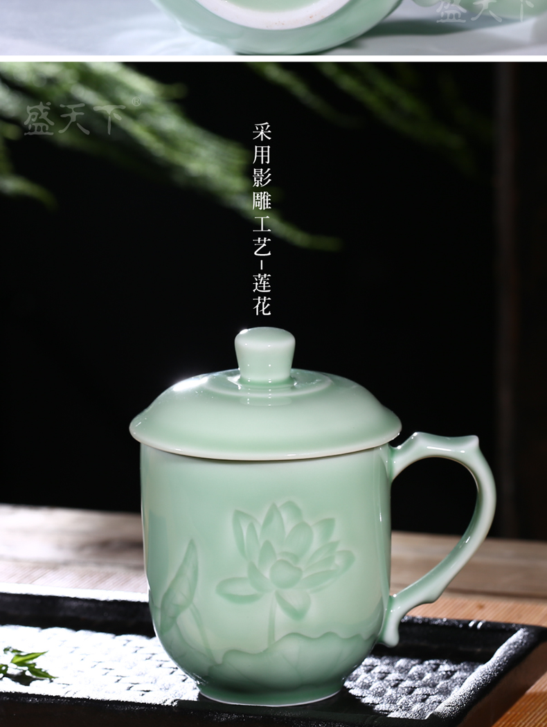 Ceramic cups with cover home tea cup tea set graven images porcelain jingdezhen porcelain cup celadon glass office