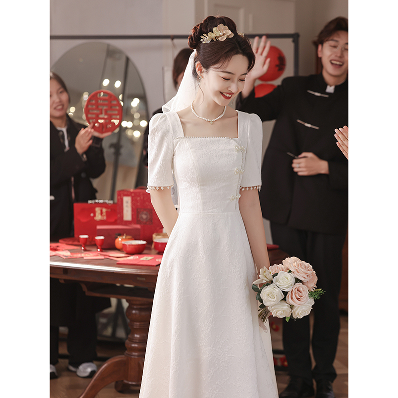 White Mini Dress for Women 2026 New Engagement White Dress Petite Size for Marriage Registration Summer Everyday Wear