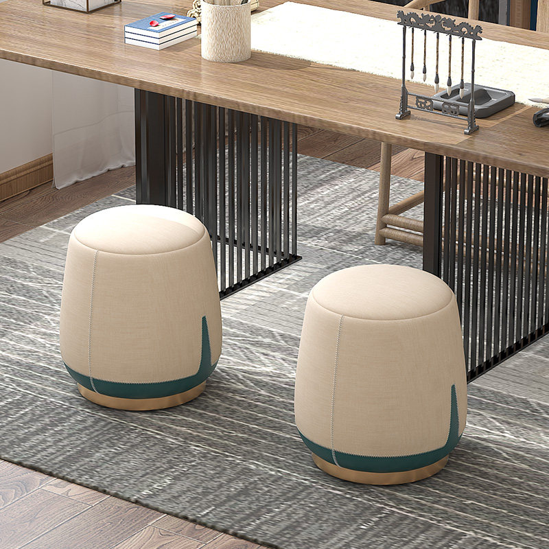 Light luxury Nordic household tea table stool dressing table small round stool Italian minimalist Kung Fu tea table tea room leather art soft pier