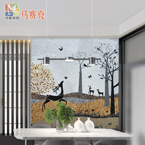 Новая крыльца фона стена декоративная живопись входная дверь, пересекающая дорогу, гостиную северную лось, изысканную плитку и роспись