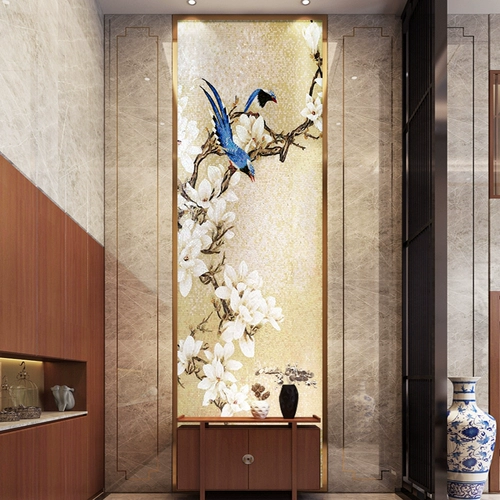 玛雅拼图 Индивидуальная крыльцо, цветок, птица и стеклянная мозаичная головоломка Фоновая наклейка на стенах