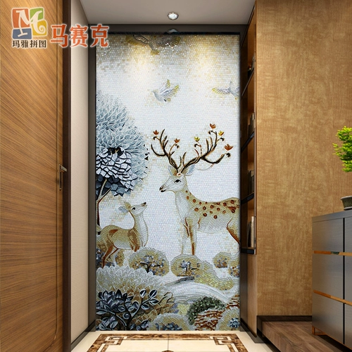 Новая крыльца фона стена декоративная живопись входная дверь, пересекающая дорогу, гостиную северную лось, изысканную плитку и роспись