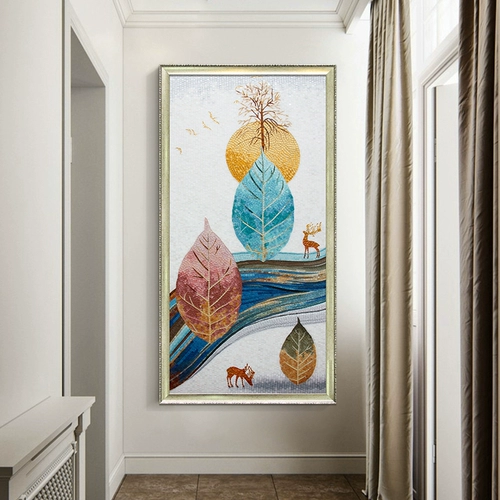 Современное легкое роскошное крыльцо декоративная живопись атмосферная абстрактная вертикальная версия росписной гостиной гостиной, листья, листья, насыщенные оленя