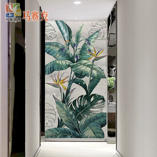 Новая розовая головоломка скандинавской зеленой листовой крыльцо Фоновая стена плитка плитка физическая роспись ручной работы инкрустированной мастерство