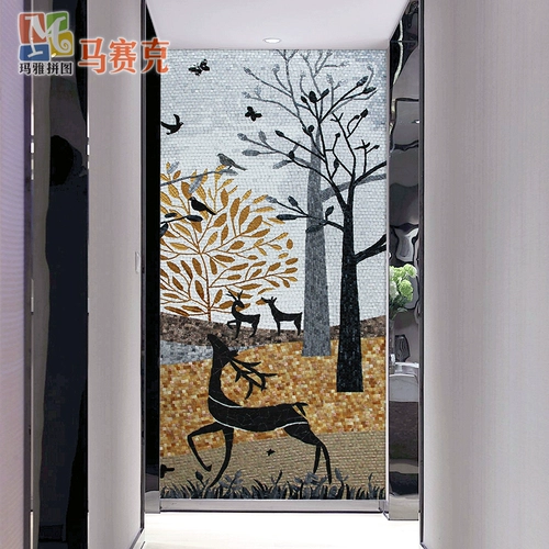 Новая крыльца фона стена декоративная живопись входная дверь, пересекающая дорогу, гостиную северную лось, изысканную плитку и роспись