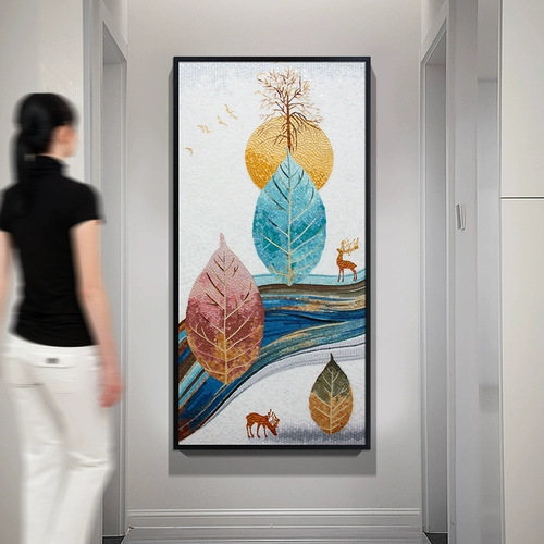 Современное легкое роскошное крыльцо декоративная живопись атмосферная абстрактная вертикальная версия росписной гостиной гостиной, листья, листья, насыщенные оленя