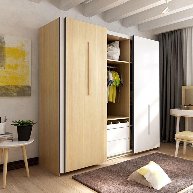 Sliding door wardrobe Nordic modern simple small apartment sliding wardrobe three lockers bedroom furniture