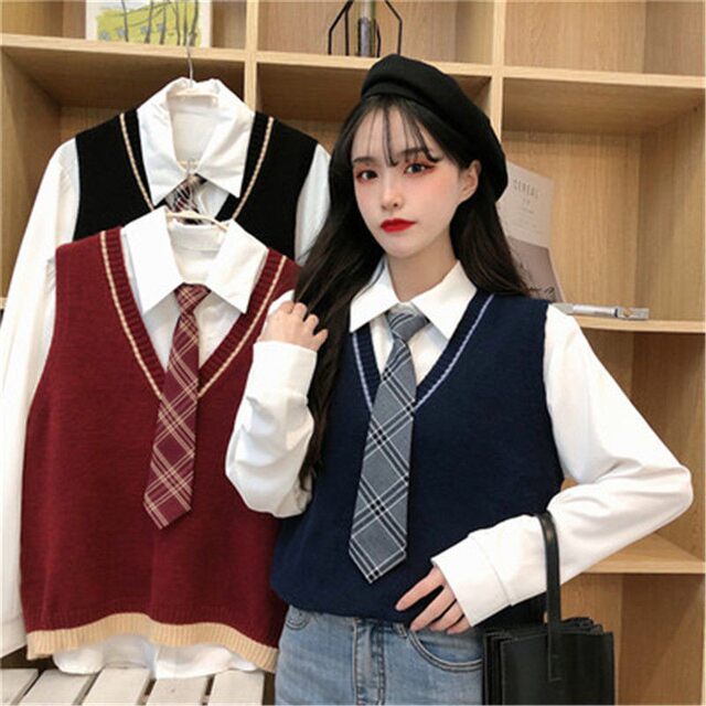 Sweater vest loose shirt Korean style student Sweater vest loose shirt Korean style student