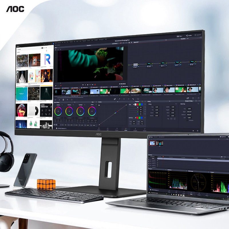 AOC U34P2 BS 34 inch 21:9 with fish screen quasi 4K HD IPS screen office game monitor 2K desktop computer LCD display 27 vertical screen rotation lift design drawing