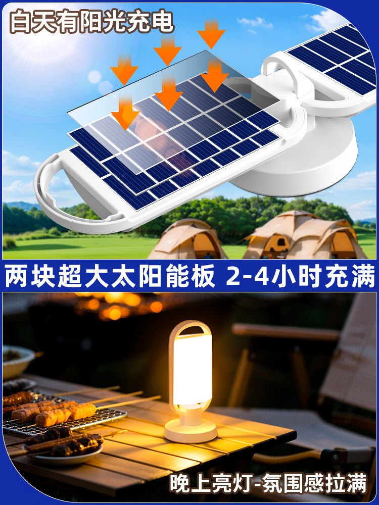 Solar-Powered Led Street Lamp for Night Markets, Rechargeable Emergency Lighting for Home Power Outages, Outdoor Camping Light Bulb