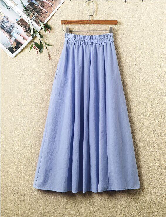 Váy cotton và vải lanh mùa thu nữ dài vải lanh cotton nghệ thuật retro Trung Quốc váy cao eo cao rắn màu váy hoang dã - Váy chân váy đen