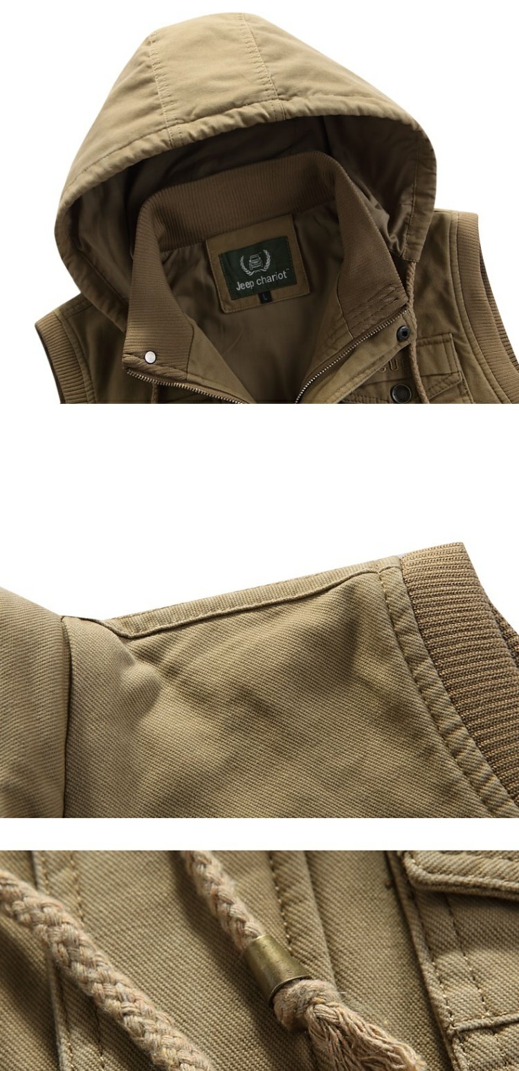 Xe jeep nam vest vest giản dị mùa xuân cotton nhiều túi màu rắn không tay áo khoác ngoài trời giải trí vest áo thun ba lỗ