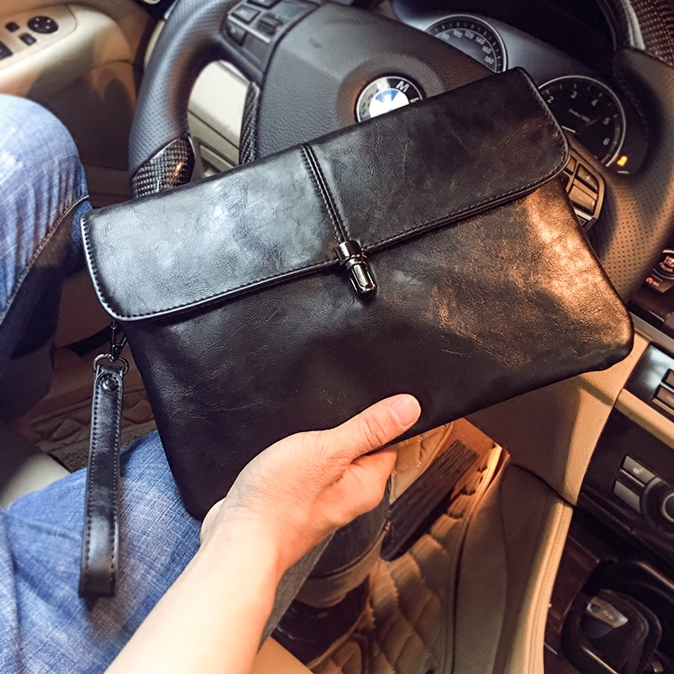 Hong Kong Lock Fashion Men's Bag Hands With Bag Han Edition Genuine Leather Handbag Business Letter Enveloping IPAD File Bag