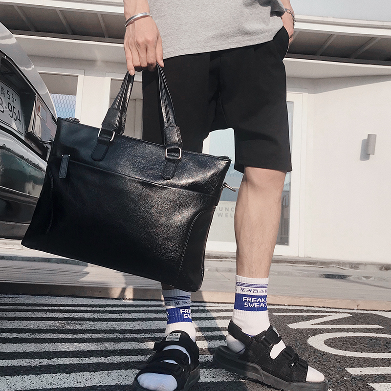 Hong Kong new men's bag business leather handbag briefcase business trip shoulder Messenger bag document computer bag