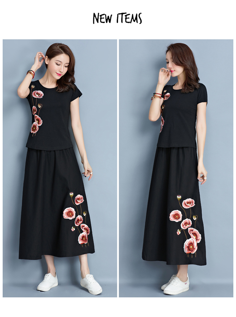 Áo thun nữ phong cách dân tộc Áo thun nữ tay ngắn cotton cotton 2019 hè mới kiểu Trung Quốc thêu cổ tròn - Áo phông áo phông nữ rộng