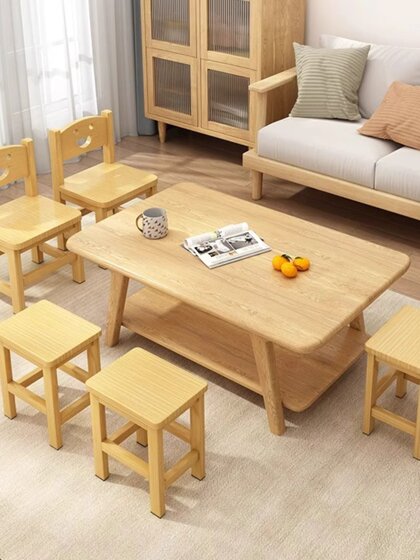 Simple Household Wooden Stool with Backrest, Solid Wood Stool, Square Stool, Living Room Wooden Stool, Low Stool, Children's Small Stool with Backrest