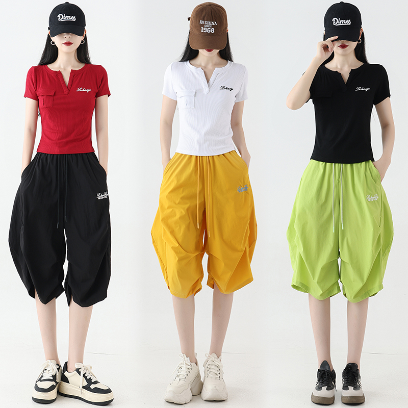 Summer Square Dance Sports Pants for Women, Ice Silk Quick-Drying Fitness Aerobics, Outdoor Sliding Dance Hiking Pants, Three-Point