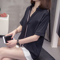 Large size womens summer dress large size womens wear thin short sleeve t-shirt shirt fat sister 200kg loose meat chiffon shirt