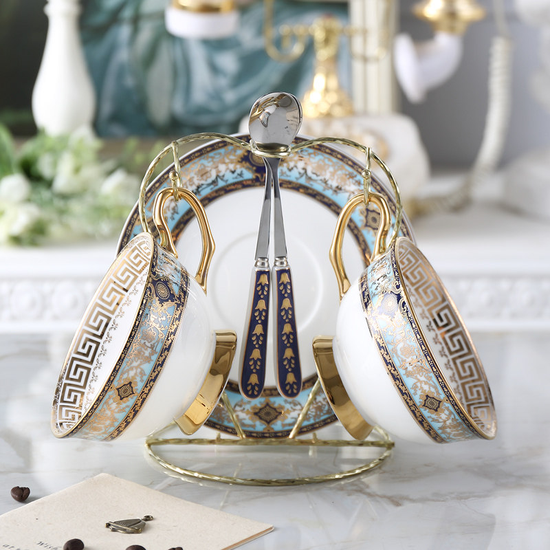 Home European-style coffee cup suit small extravagant elegant light extravagant single with spoon cover with cup disc combined ceramic bone porcelain